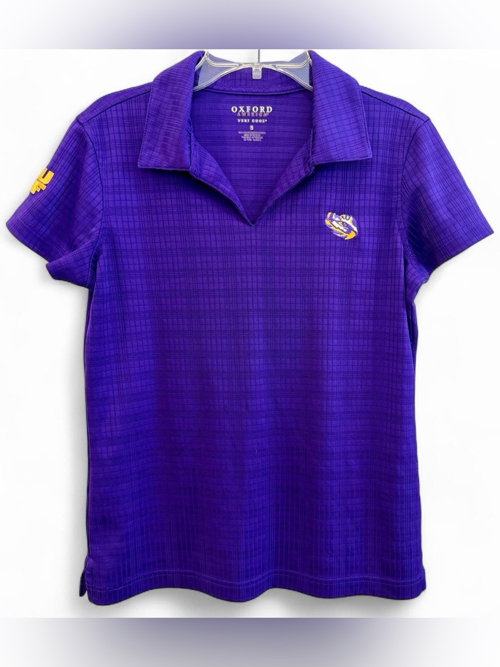 Oxford LSU Tigers Purple Short-Sleeve Dri Fit Polo with Embroidered Crest